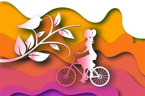 3d Girl on Bicycle Editable Paper Cutout