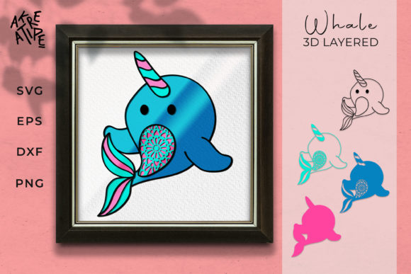 3D Layered Cute Whale Mandala SVG
