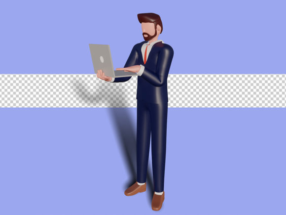 3d Male Character Holding Laptop for Creative and Professional Use