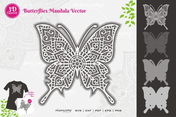 Butterflies 12 Mandala SVG 3D Layered