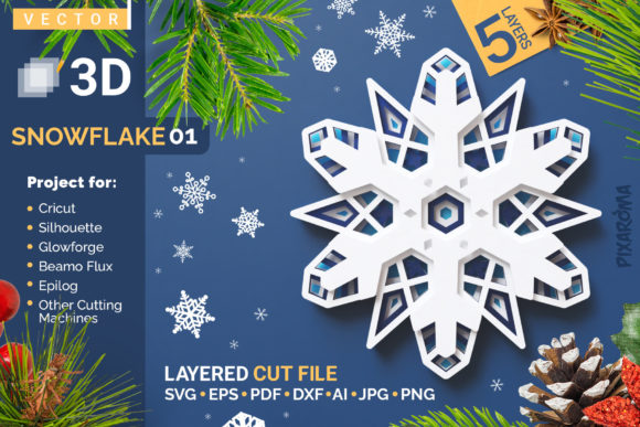 Snowflake 01 3D Layered SVG Cut File: A Creative Tool for Modern Designers