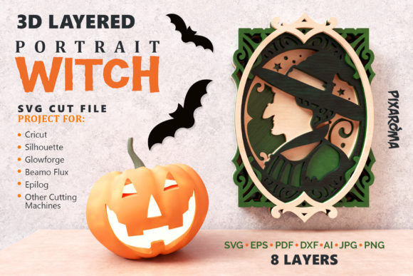 Witch Portrait 3D Layered SVG Cut File for Creative Projects